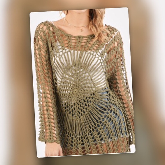 Very J Sexy Open Crochet Beach Swim Vacay Cover Up - Picture 3 of 8